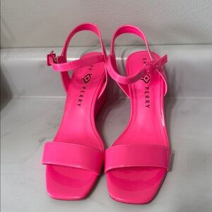 Katy Perry Collections Vibrant Pink Patent Ankle-Strap Wedge Sandals